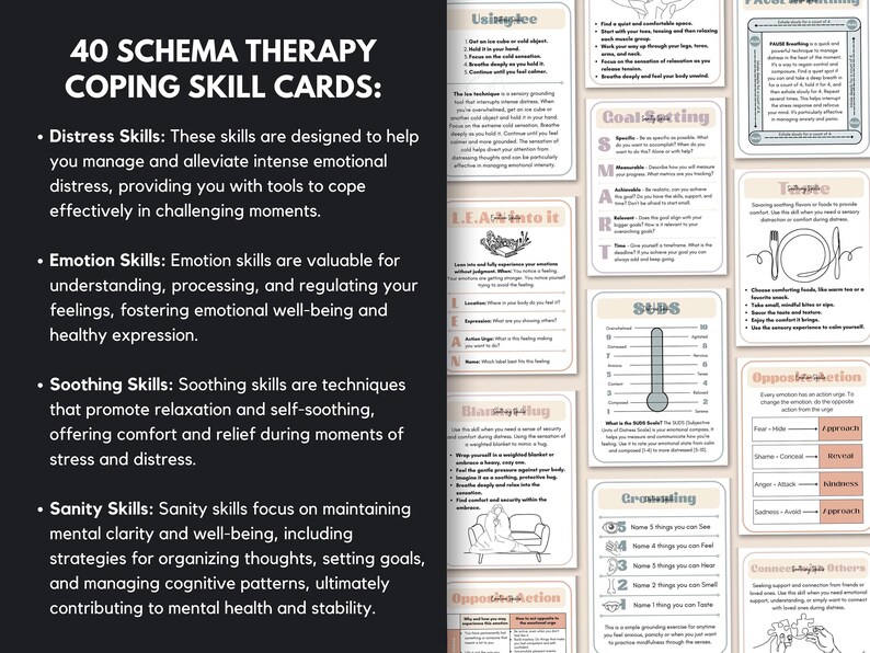Schema Therapy Coping Skill Cards Include: DBT Skills, Somatic Therapy, Reparenting Scripts, Goal Setting, Journal Prompts, Breathing & More image 2