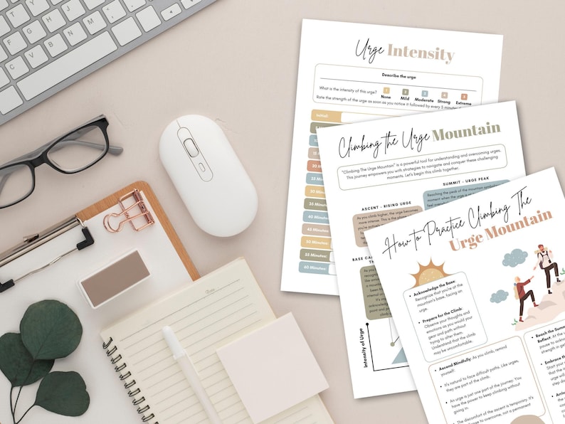 Urge Management Technique for Eating Disorders Recovery & Sobriety and Addictions Counseling, Mental Health Tracker, Counseling Worksheets image 2