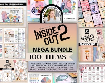 Inside Out 2 Emotional Regulation Bundle for School Counselors, SEL, Kids Coping Skills, Bulletin Boards, Growth Mindset, Therapy Worksheets