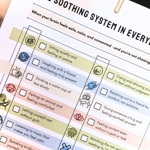 The image is a printed worksheet titled "THE SOBOTICS SELF-CARE SYSTEM IN EVERYDAY LIFE" with a list of self-care activities and checkboxes for each.