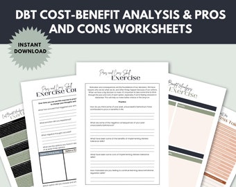 DBT Cost-Benefit Analysis, DBT Pros and Cons Skill Worksheets, Distress Tolerance, BPD, Psychology, Therapy Office Decor, School Counselor