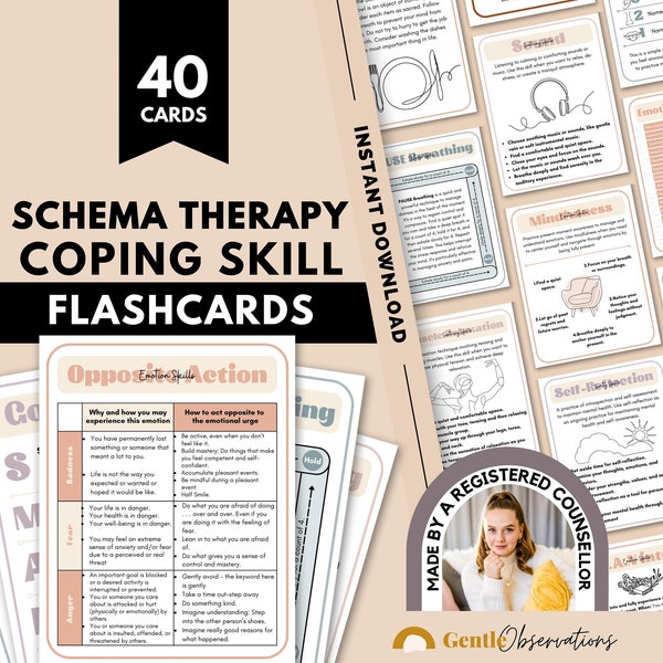 Schema Therapy Coping Skill Cards Include: DBT Skills, Somatic Therapy, Reparenting Scripts, Goal Setting, Journal Prompts, Breathing & More