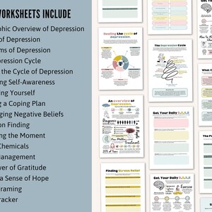 Cuaderno de ejercicios para la depresión, Hojas de trabajo sobre la espiral de la depresión, Desarrollo de la autoestima, Hojas de terapia, Alivio de la ansiedad, TCC, Habilidades de afrontamiento de la TCD, Crecimiento imagen 5