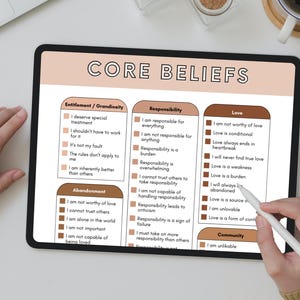 Core Beliefs Sheets, Private Practice Sheets, Emotional Regulation Tool, CBT Worksheets, Group Therapy Games, Core Values Therapy Sheets image 3