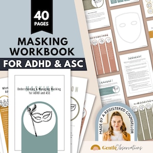 ADHD および ASC のティーンおよび大人向けのマスキング ワークブック、自閉症ワークブック、ADHD ワークブック、自閉症ワークシート、ティーン セラピー、グループ セラピー アクティビティ