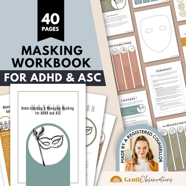 Maskerwerkboek voor ADHD & ASC tieners en volwassenen, autismewerkboek, ADHD-werkboek, autisme-werkbladen, tienertherapie, groepstherapie-activiteiten