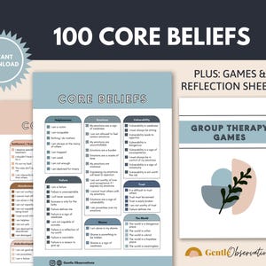 Core Beliefs Sheets, Private Practice Sheets, Emotional Regulation Tool, CBT Worksheets, Group Therapy Games, Core Values Therapy Sheets image 4