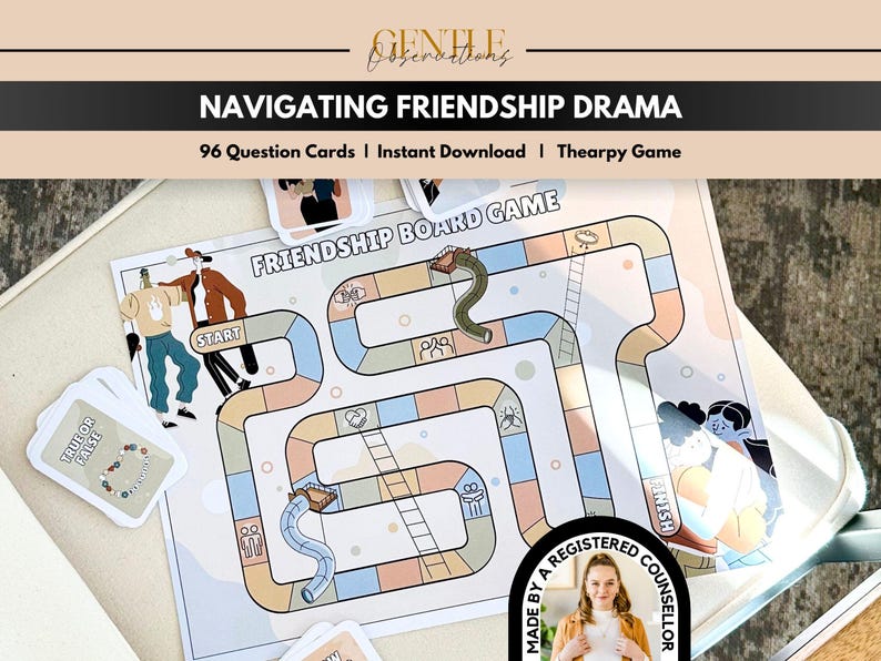 Juego de mesa de habilidades sociales y amistad para niños, aprendizaje socioemocional, comunicación asertiva, resolución de conflictos, terapia de grupo y relaciones saludables. imagen 1