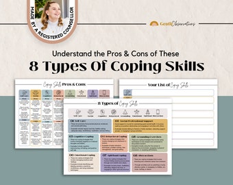8 Types of Coping Skills Toolkit for Emotional Regulation, Self-Care, PTSD, Depression and Anxiety Relief Coping Skills Therapy Worksheets