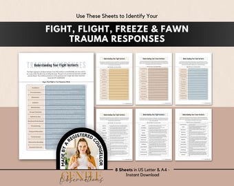 Signs of Fight Flight Freeze and Fawn Response Worksheets for Understanding Your Emotions & Behaviors, Crisis Trauma Therapy PTSD Worksheets