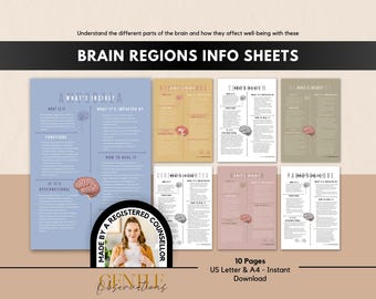 Regions of The Brain Neuroscience Psychoeducation Worksheets for Mental Health Professionals and Therapists, Neuropsychology Worksheets