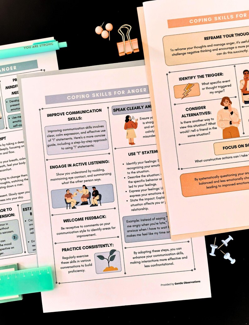 Schede e foglietti riassuntivi per gestire la rabbia, gestione della rabbia per adolescenti e adulti, regolazione emotiva, guarigione dei problemi di rabbia, consapevolezza di sé immagine 13