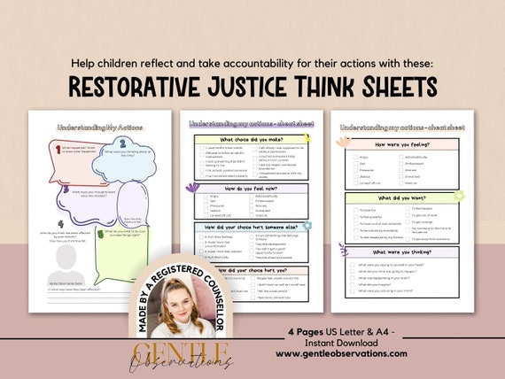 Behavior Analysis Think Sheets for Restorative Justice Circles and Class Management, School Counselor, Social Worker, Social Psychology, SEL