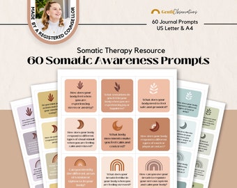 Somatic Awareness Journal Prompt Question Cards, Somatic Experiencing & Felt Senses Journal Prompts, Therapy Question Cards, PTSD Processing