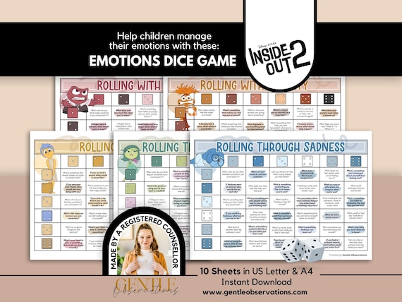 Inside Out 2: School Counseling Dice Game for Teens & Tweens Group Therapy, Coping Skill Therapy Questions for Anxiety, Depression, and More