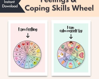 Feelings Wheel, Coping Skills, Therapy Office Decor (PDF Pattern)