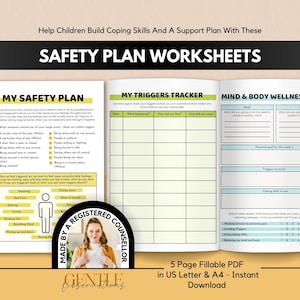 Crisis and Safety Plan for Kids, Trauma Therapy, PTSD, Coping Skills for Kids, Support Plan Worksheets, Self-Esteem, Growth Mindset,SEL CBT