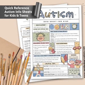 Autisme-infobladen voor kinderen en tieners, psycho-educatie Autisme-werkbladen, neurodivergent hulpmiddel, ASC-werkblad, autismespectrumconditie
