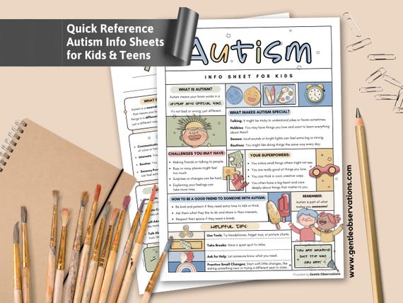 Autism Info Sheets for Kids & Teens, Psychoeducation Autism Worksheets, Neurodivergent Resource, ASC Worksheet, Autism Spectrum Condition