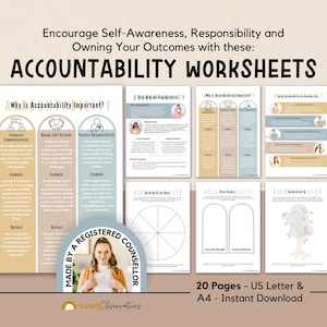 Accountability Worksheets for Teens & Adults, Responsibility Worksheets, Couples Therapy Worksheets, Relationship Worksheets, Self-Awareness