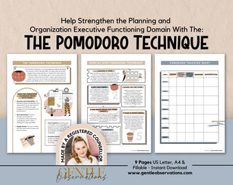 The Pomodoro Technique Managing ADHD Teens & Adults: Time Management, Executive Dysfunction, ADHD Worksheets, Pomodoro Tracker, CBT Sheets