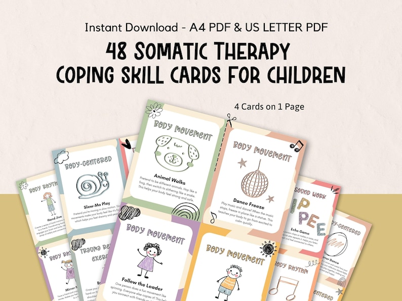 Somatische therapie copingkaarten voor kinderen, emotionele regulatie (digitale download) afbeelding 7