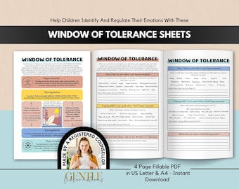 Window of Tolerance Worksheets, Coping Skills for Kids (Fillable PDF)