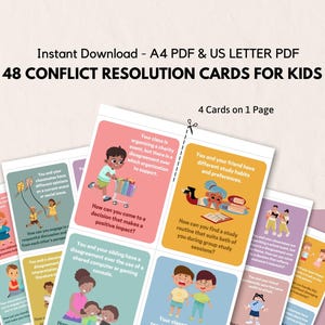 Tarjetas didácticas de resolución de conflictos para el desarrollo de habilidades sociales infantiles, herramienta de justicia restaurativa para consejeros escolares, tarjetas de aprendizaje socioemocional (SEL) para maestros de escuela. imagen 7