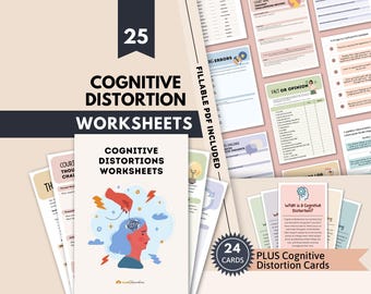 Cognitive Distortion Worksheets, Thinking Errors Flashcards, Unhelpful Thinking Patterns Workbook, CBT Worksheets, CBT Therapy, Anxiety Tool