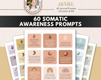 Somatic Awareness Journal Prompts, PTSD Therapy Cards (Digital Download)