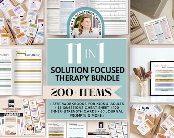 SFBT Therapy Bundle, Worksheets, Journal Prompts, Inner Strength Cards (Digital Download)