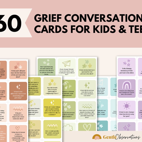 Grief Conversation Cards for Kids and Teens, Grief Question Cards, Grief and Loss Prompts, Grief Care Package, Kids Bereavement Cards, SEL