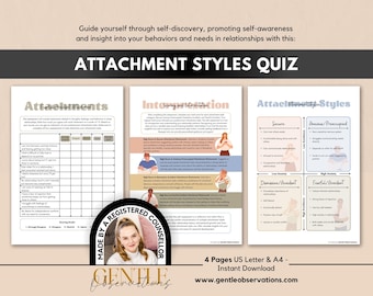 Attachment Style Quiz, Attachment Theory Therapy Worksheets, Self-Esteem Tool, Couples Counseling Worksheets, Relationship Worksheets