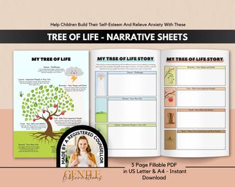 Tree of Life Narrative Therapy Worksheets, Trauma PTSD Anxiety Relief (Fillable PDF)