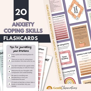 Anxiety, Depression, PTSD/Trauma and Kids Coping Skills Cards Bundle, DBT Skills, CBT Techniques, Breathing Scripts, Cognitive Distortions image 2