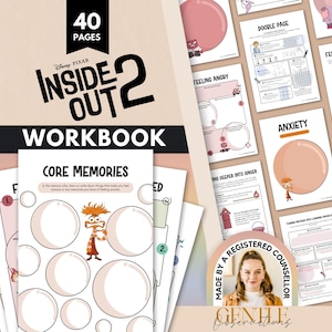 Inside Out 2 Emotional Regulation Feelings Workbook for School Counseling, SEL, Kids Therapy Worksheets for Anxiety, Depression, Anger, Joy