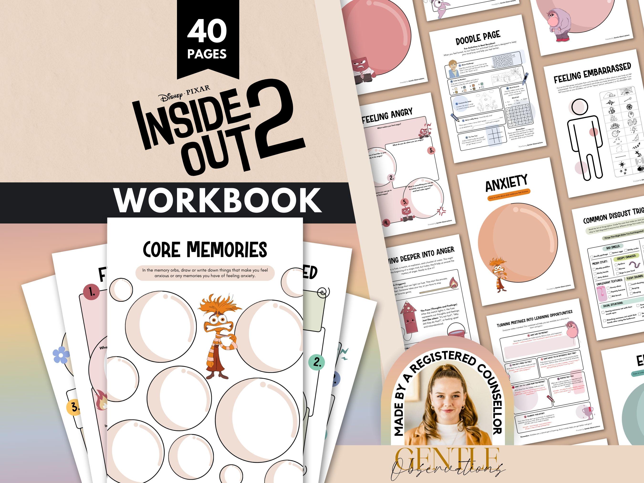 Inside Out 2 Emotional Regulation Feelings Workbook for School Counseling, SEL, Kids Therapy Worksheets for Anxiety, Depression, Anger, Joy
