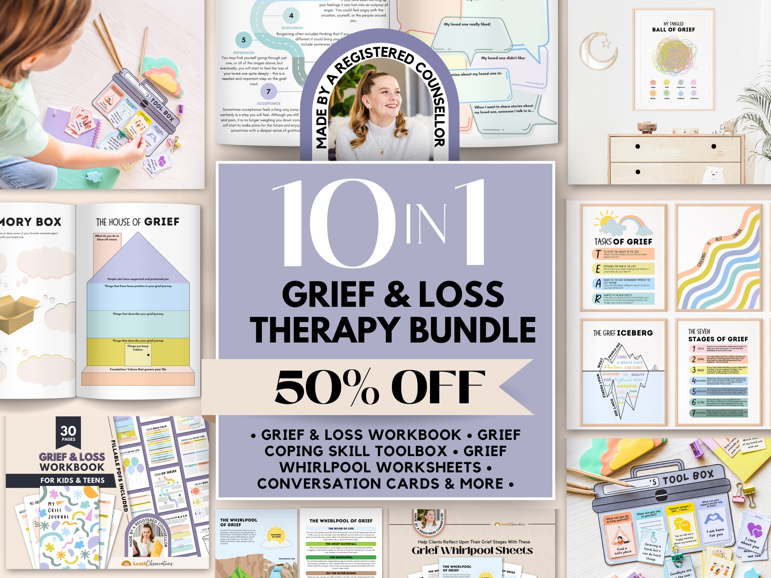 Grief and Loss Therapy Bundle, Grief and Loss Worksheets, Narrative Therapy, Conversation Cards, Kids Coping Skill Toolbox, Therapy Sheets