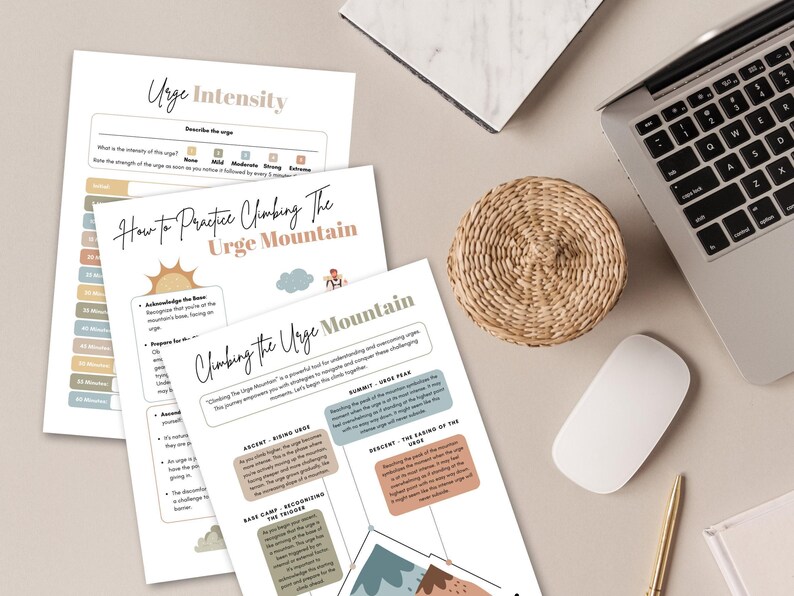 Urge Management Technique for Eating Disorders Recovery & Sobriety and Addictions Counseling, Mental Health Tracker, Counseling Worksheets image 4