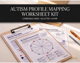 Autism Wheel Profile Map, Neurodivergent Self Discovery Worksheet, Sensory Communication and Emotional Regulation Domains PDF