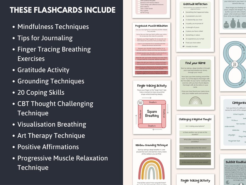 Anxiety, Depression, PTSD/Trauma and Kids Coping Skills Cards Bundle, DBT Skills, CBT Techniques, Breathing Scripts, Cognitive Distortions image 3