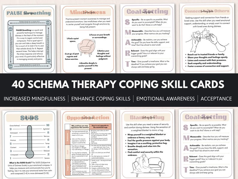 Schema Therapy Coping Skill Cards Include: DBT Skills, Somatic Therapy, Reparenting Scripts, Goal Setting, Journal Prompts, Breathing & More image 4