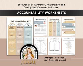 Accountability Worksheets for Teens & Adults, Responsibility Worksheets, Couples Therapy Worksheets, Relationship Worksheets, Self-Awareness