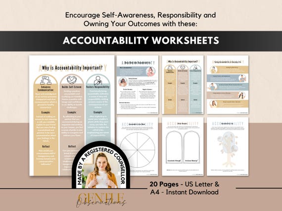 Accountability Worksheets for Teens & Adults, Responsibility Worksheets, Couples Therapy Worksheets, Relationship Worksheets, Self-Awareness