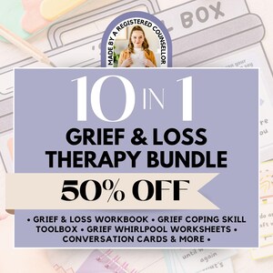 Grief and Loss Therapy Bundle, Grief and Loss Worksheets, Narrative Therapy, Conversation Cards, Kids Coping Skill Toolbox, Therapy Sheets image 1