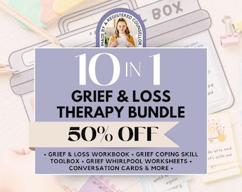Grief and Loss Therapy Bundle, Grief and Loss Worksheets, Narrative Therapy, Conversation Cards, Kids Coping Skill Toolbox, Therapy Sheets