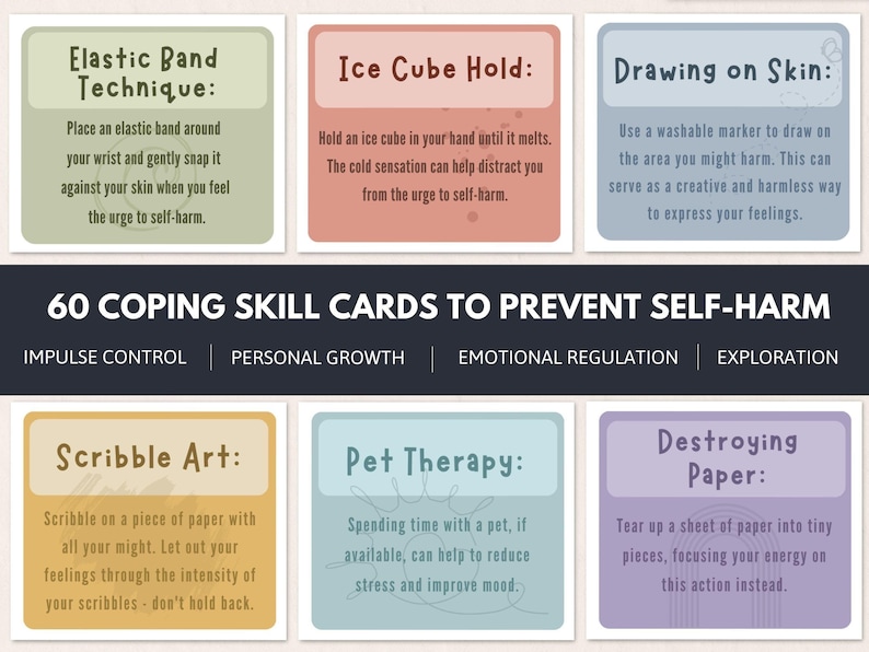 Self-Harm Coping Skill Cards for Teens - Depression and Anxiety Support image 3