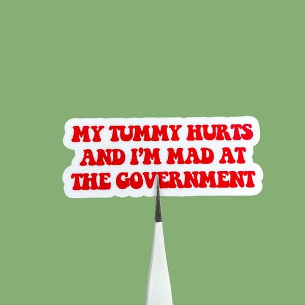 Tummy Hurts Sticker, Funny Laptop Sticker, Political, Meme Accessories, Meme, Gen Z Humor, Gen Z, Water Bottle, Cute, Young Adult, Humor