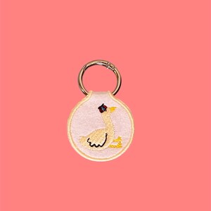 Funny Silly Goose Embroidered Patch Keychain, Porch Goose Pull Tab Bag Charm, Stocking Stuffer