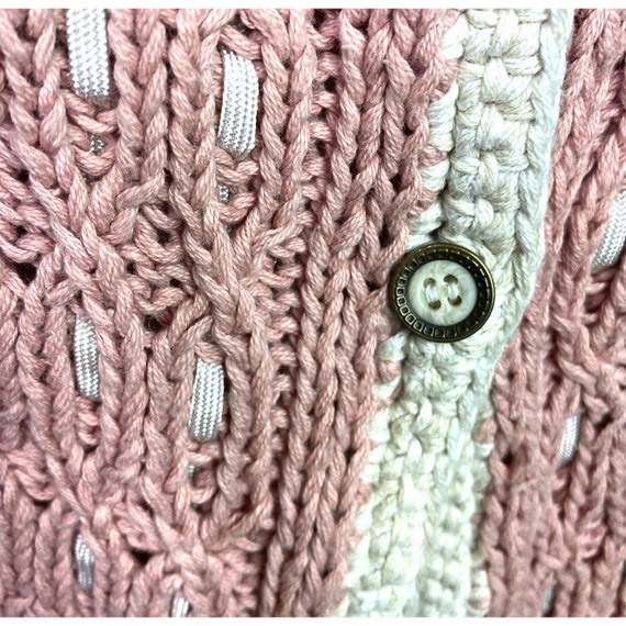 Vintage Gina Peters cotton sweater vest pink crea… - image 2
